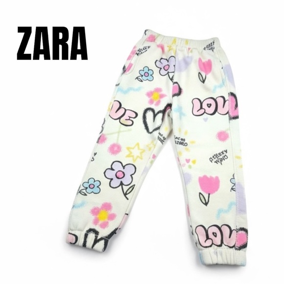 069 Zara Graffiti Love Print Joggers 2-3T - Picture 1 of 4
